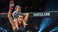 ONE Championship Titelverteidigerin im Atomgewicht Die unaufhaltsame Angela Lee hält ihr Baby Ava im Achteck