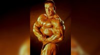 Bodybuilder Dorian Yates seitliche Brust Bodybuilding-Pose