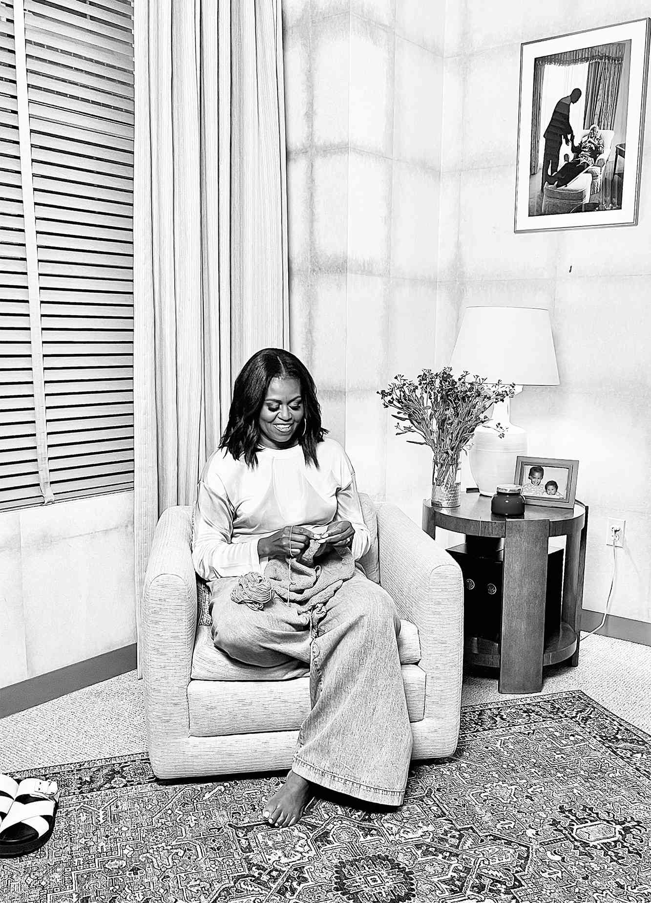 Michelle Obama beim Stricken